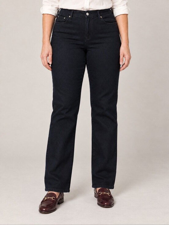 NYDJ Denim - NYDJ Marilyn Straight Leg Jeans Size 12 Dark Navy Blue Stretch 32 Inseam
